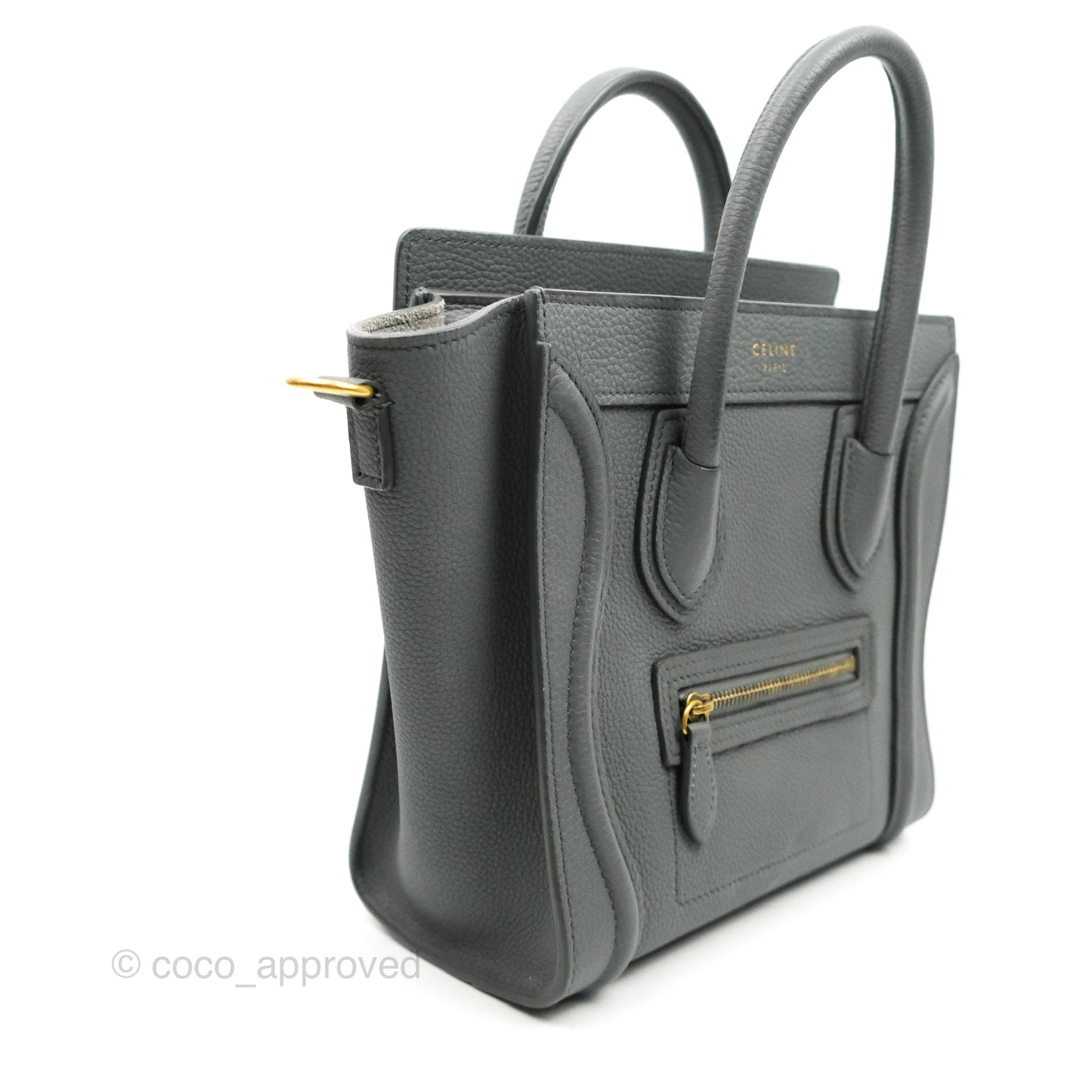 Celine Nano Luggage Grey Grained Calfskin Gold Hardware