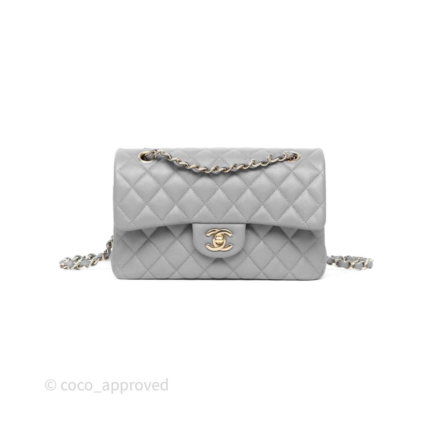 Chanel Small Classic Flap Quilted Grey Caviar Gold Hardware