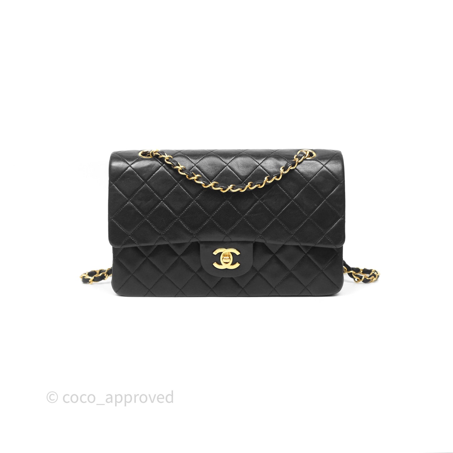 Chanel Classic Vintage Double Flap M/L Black Lambskin 24K Gold Hardware