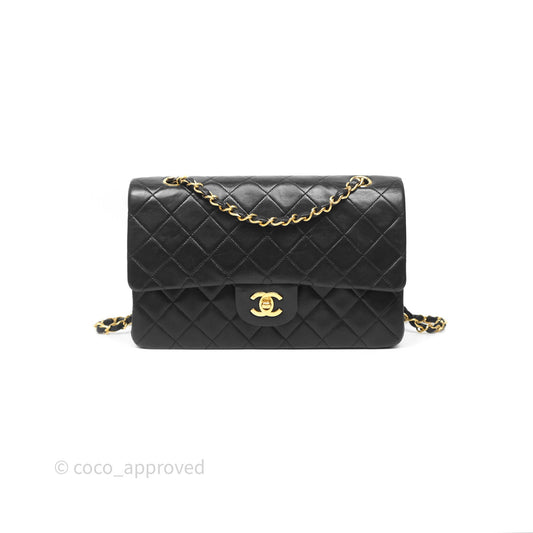 Chanel Classic Vintage Double Flap M/L Black Lambskin 24K Gold Hardware