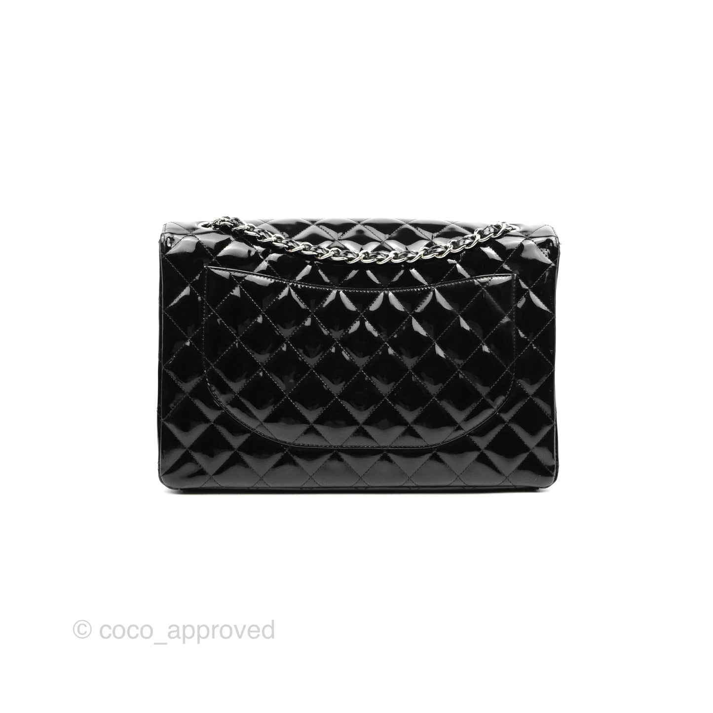 Chanel Quilted Maxi Single Flap Black Patent Silver Hardware
