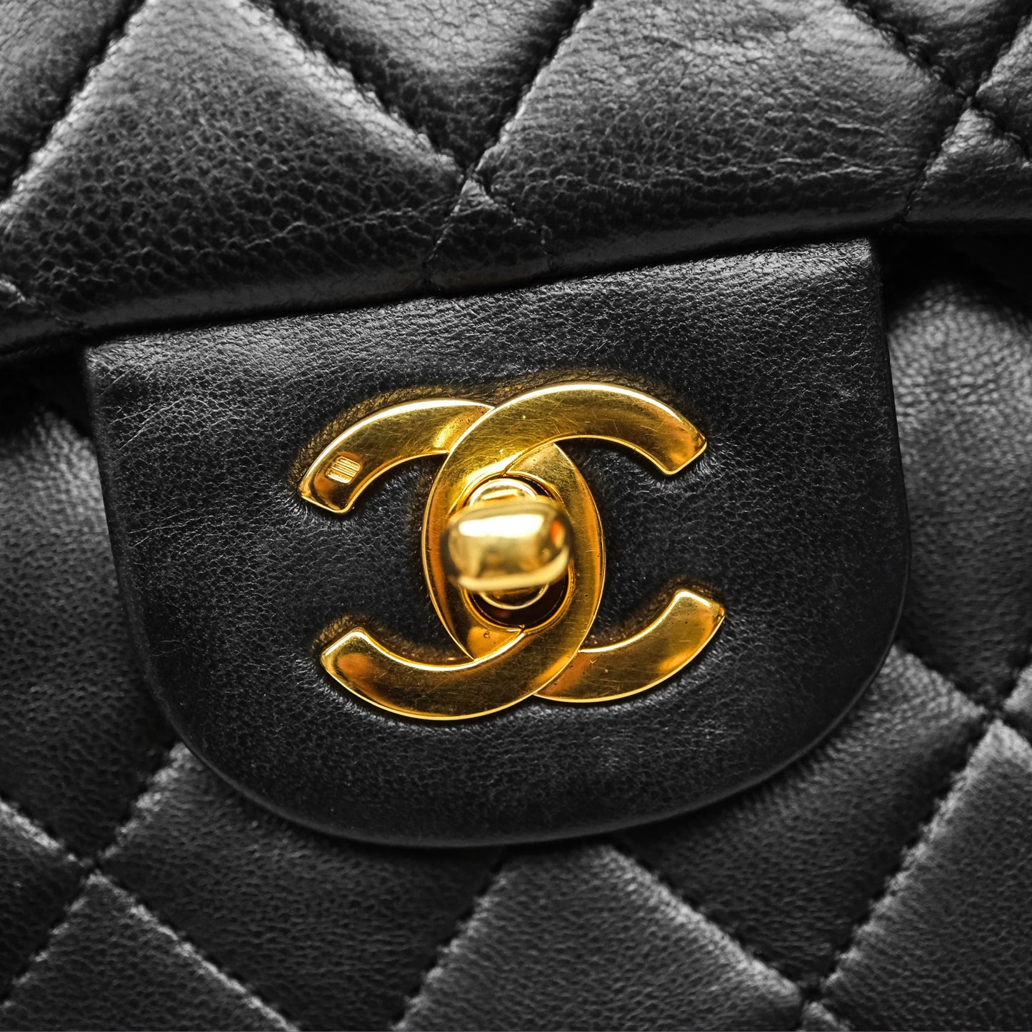 Chanel Classic Vintage Double Flap M/L Black Lambskin 24K Gold Hardware