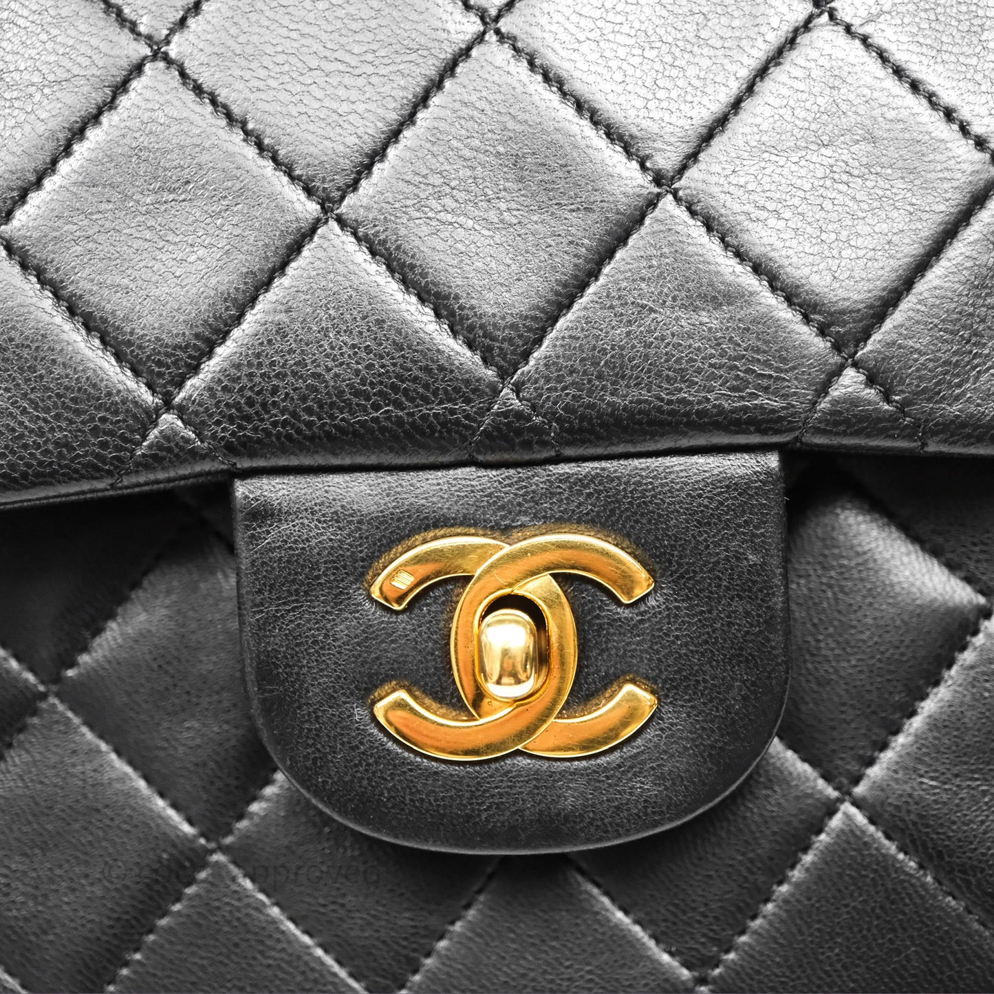 Chanel Classic Vintage Double Flap M/L Black Lambskin 24K Gold Hardware
