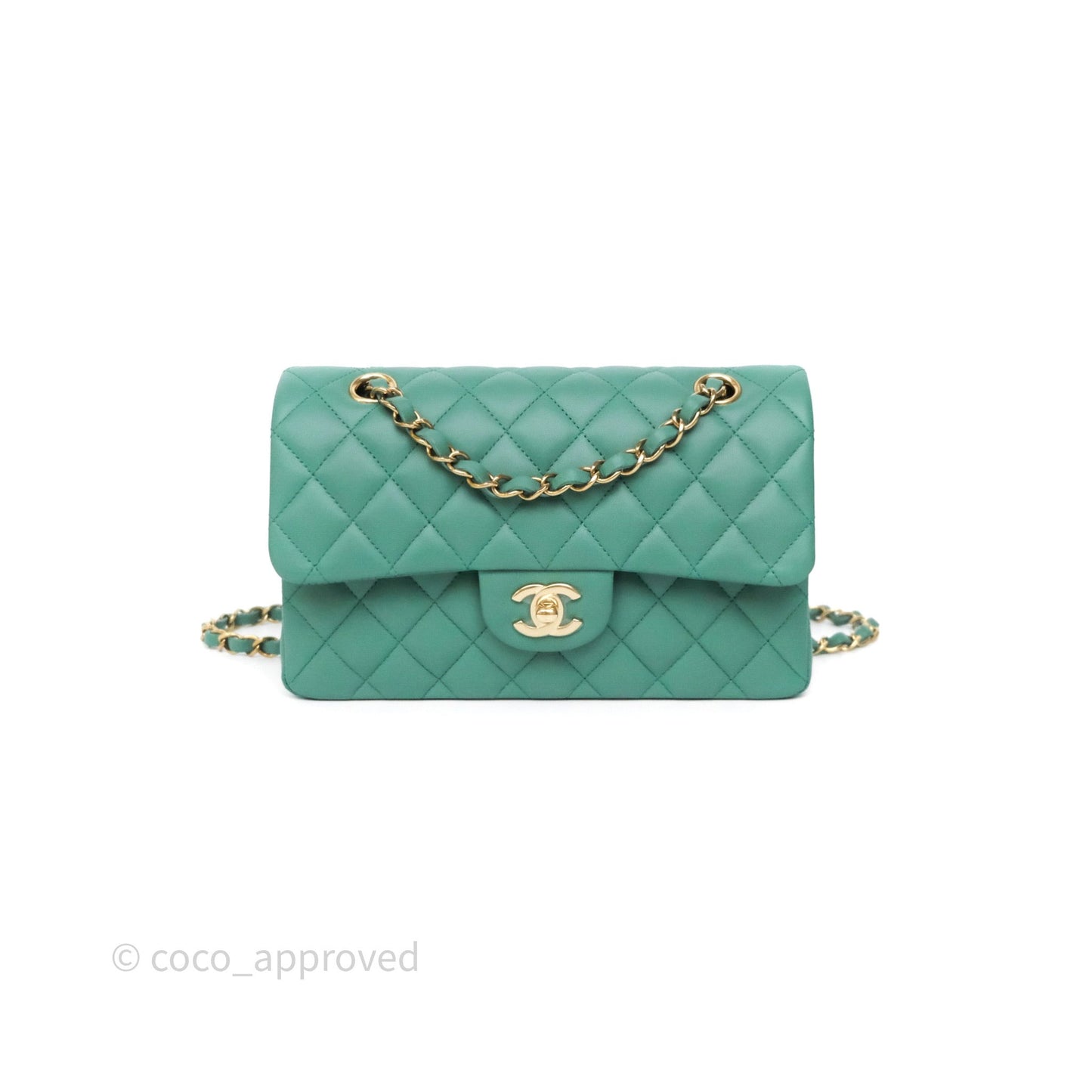 Chanel Small Classic Flap Quilted Green Lambskin Gold Hardware