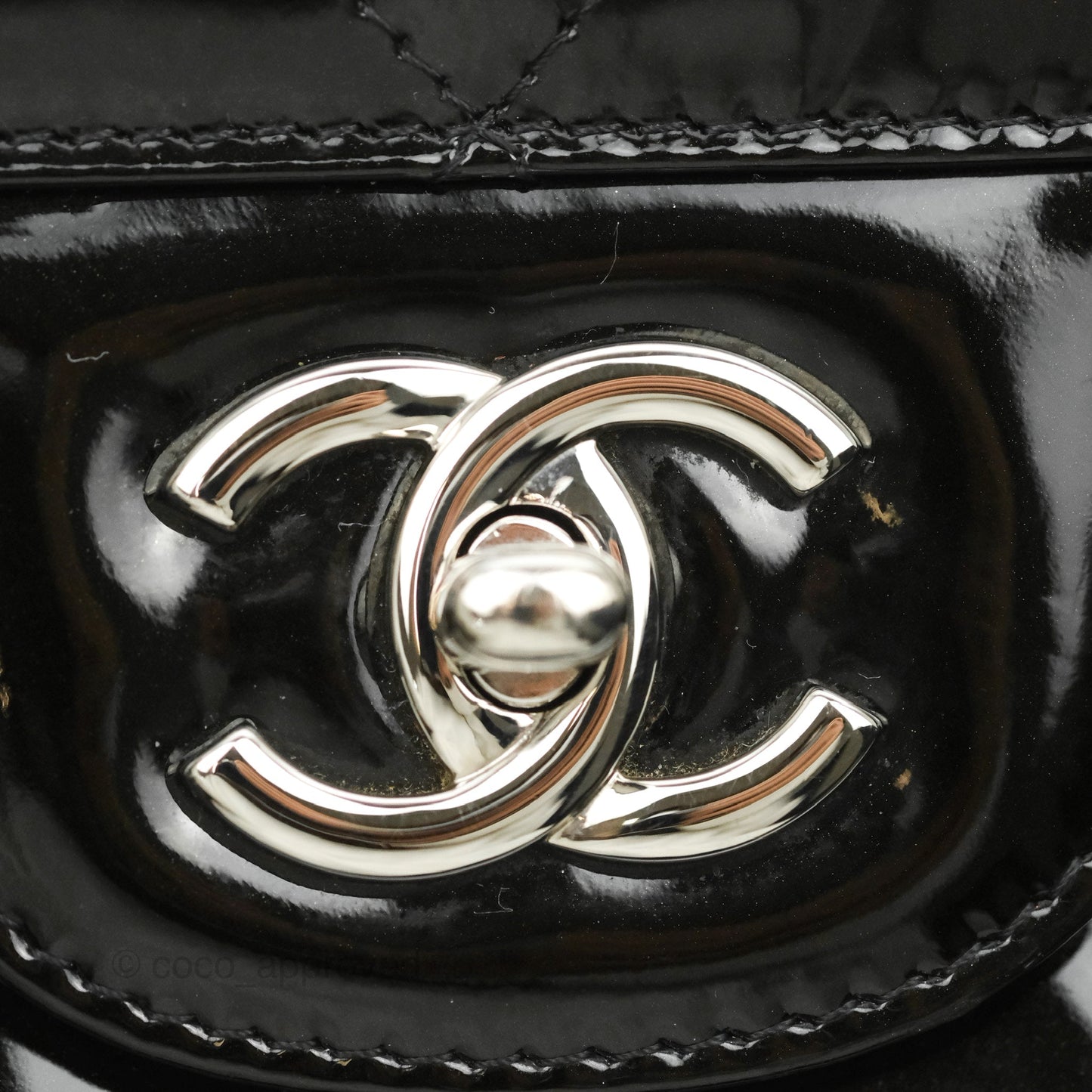 Chanel Quilted Maxi Single Flap Black Patent Silver Hardware