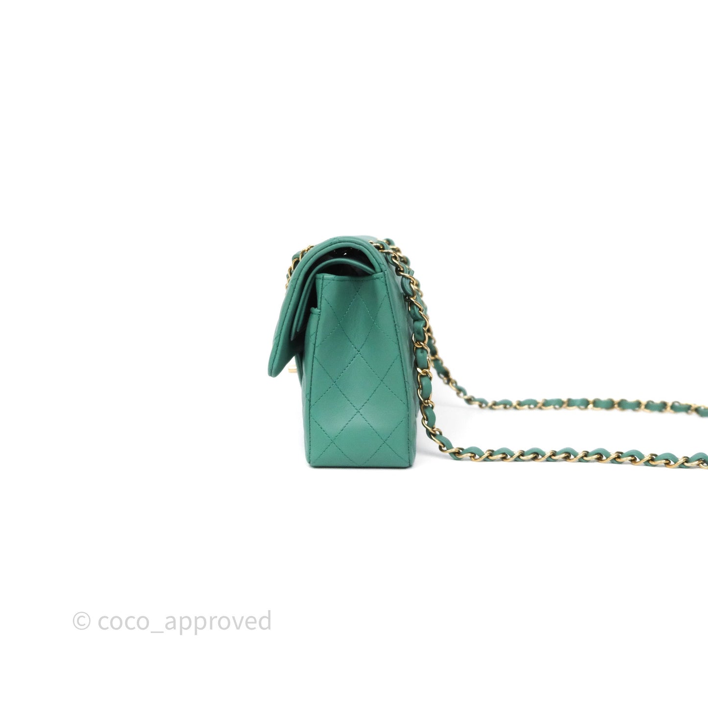 Chanel Small Classic Flap Quilted Green Lambskin Gold Hardware