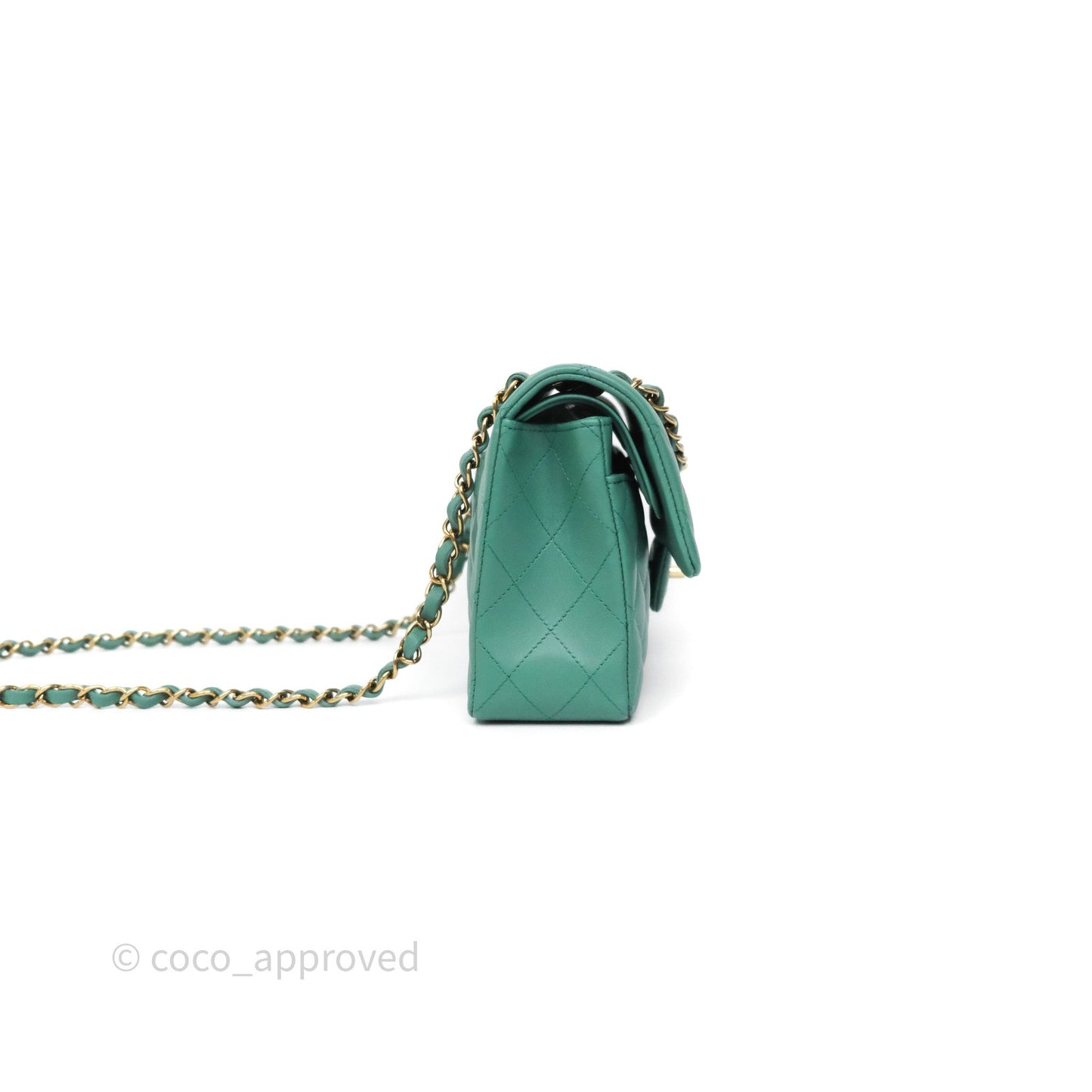 Chanel Small Classic Flap Quilted Green Lambskin Gold Hardware