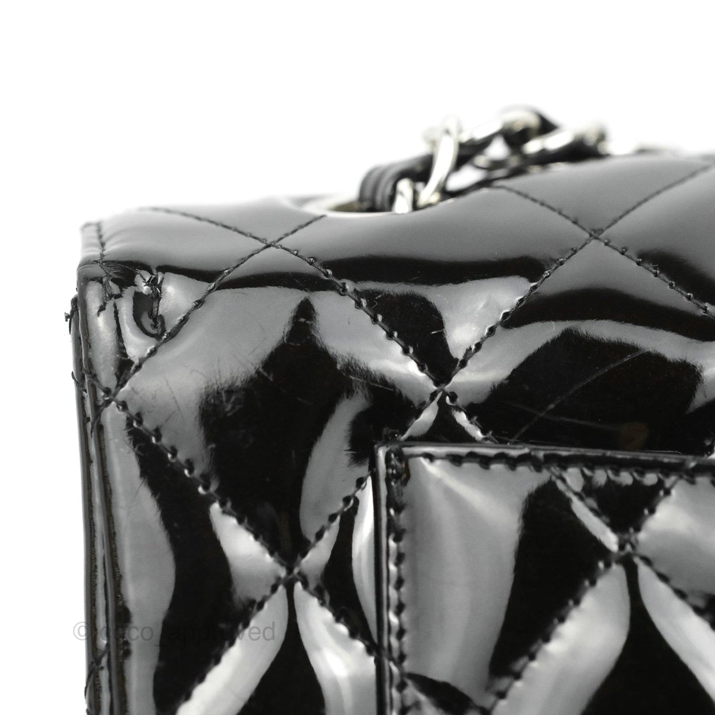 Chanel Quilted Maxi Single Flap Black Patent Silver Hardware