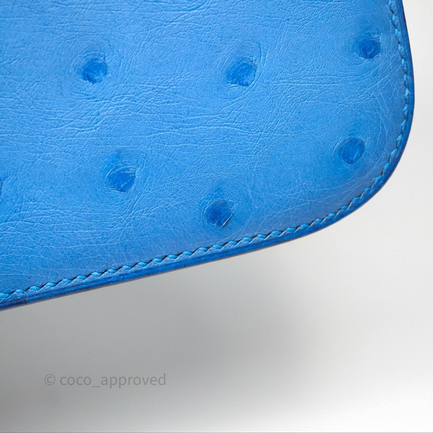 Hermes Mini Constance Ostrich Blue Bleuet O7 Gold Hardware