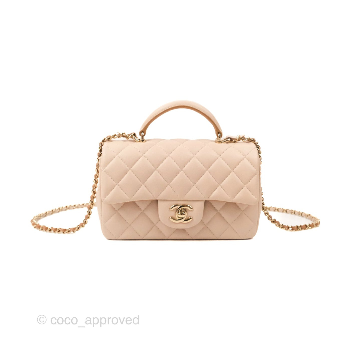 Chanel Top Handle Mini Rectangular Flap Bag Ecru/Beige Lambskin Gold Hardware 23P