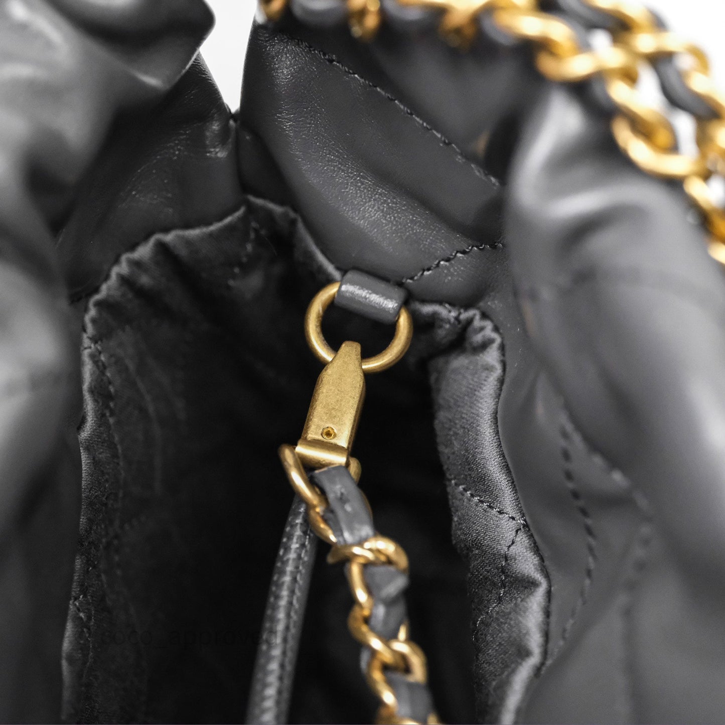 Chanel 22 Mini Bag Dark Grey Shiny Crumpled Calfskin Aged Gold Hardware