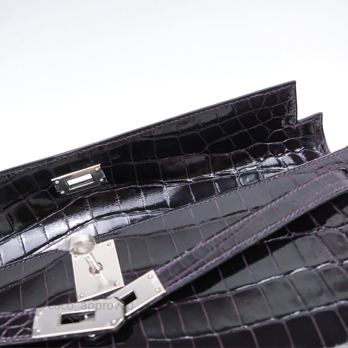 Hermes Kelly Cut Aubergine Shiny Niloticus Crocodile Palladium Hardware