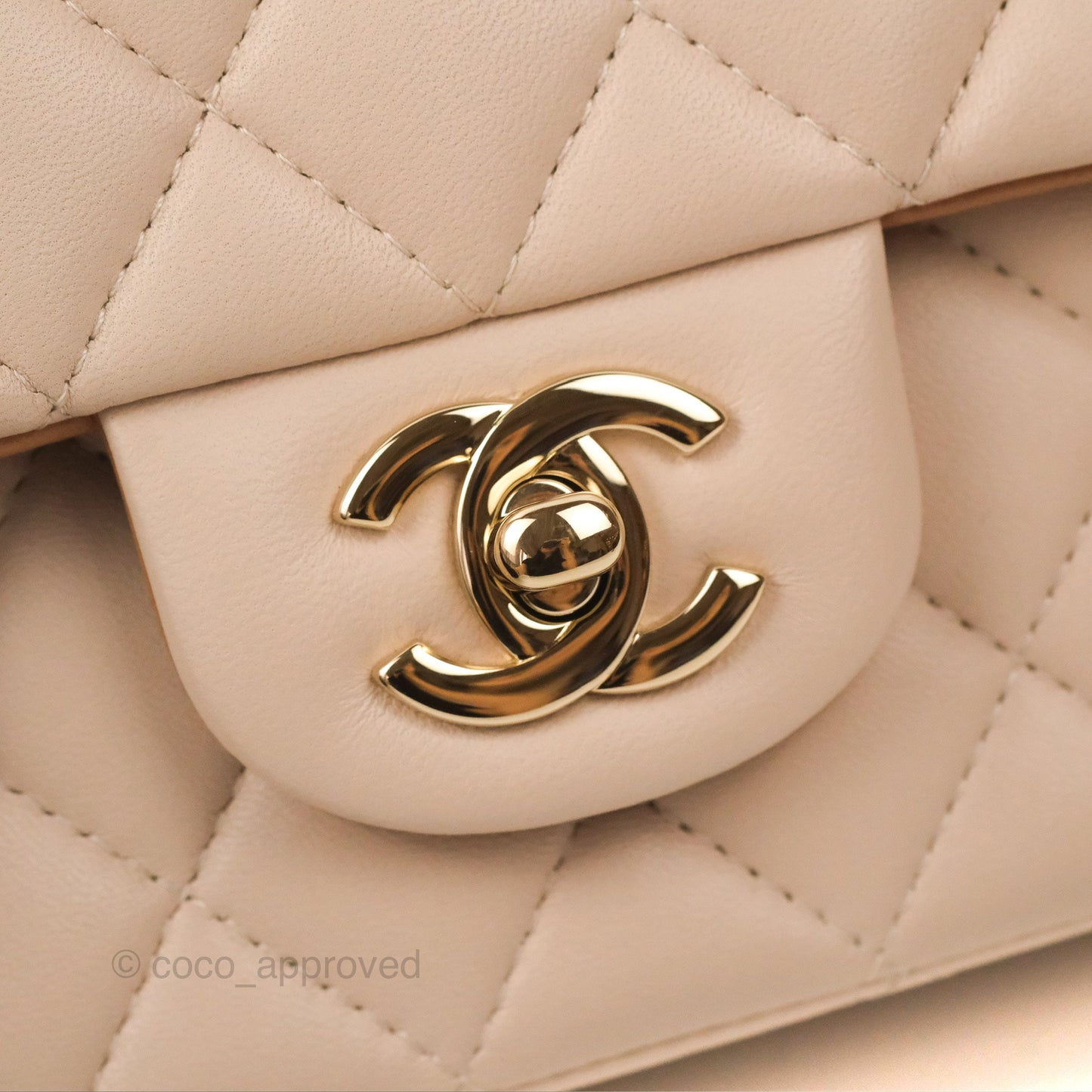 Chanel Top Handle Mini Rectangular Flap Bag Ecru/Beige Lambskin Gold Hardware 23P
