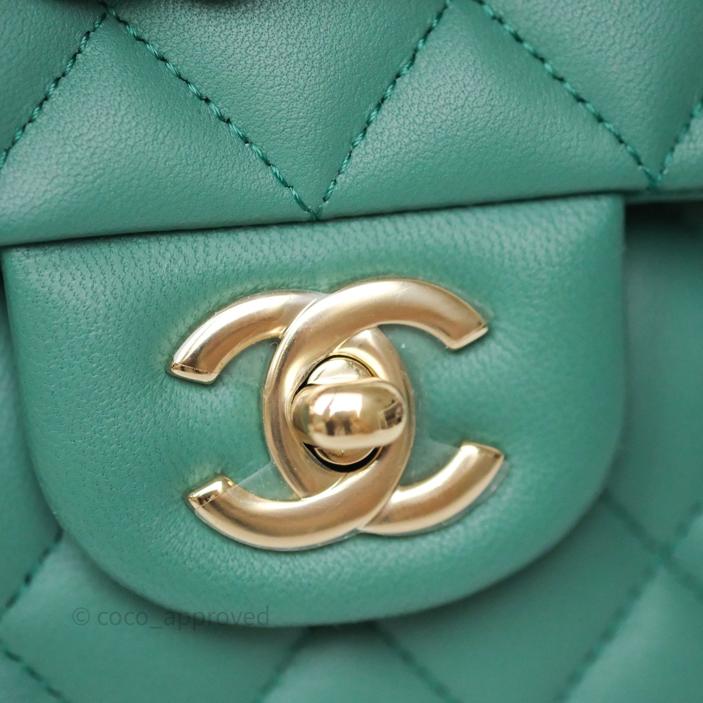 Chanel Small Classic Flap Quilted Green Lambskin Gold Hardware