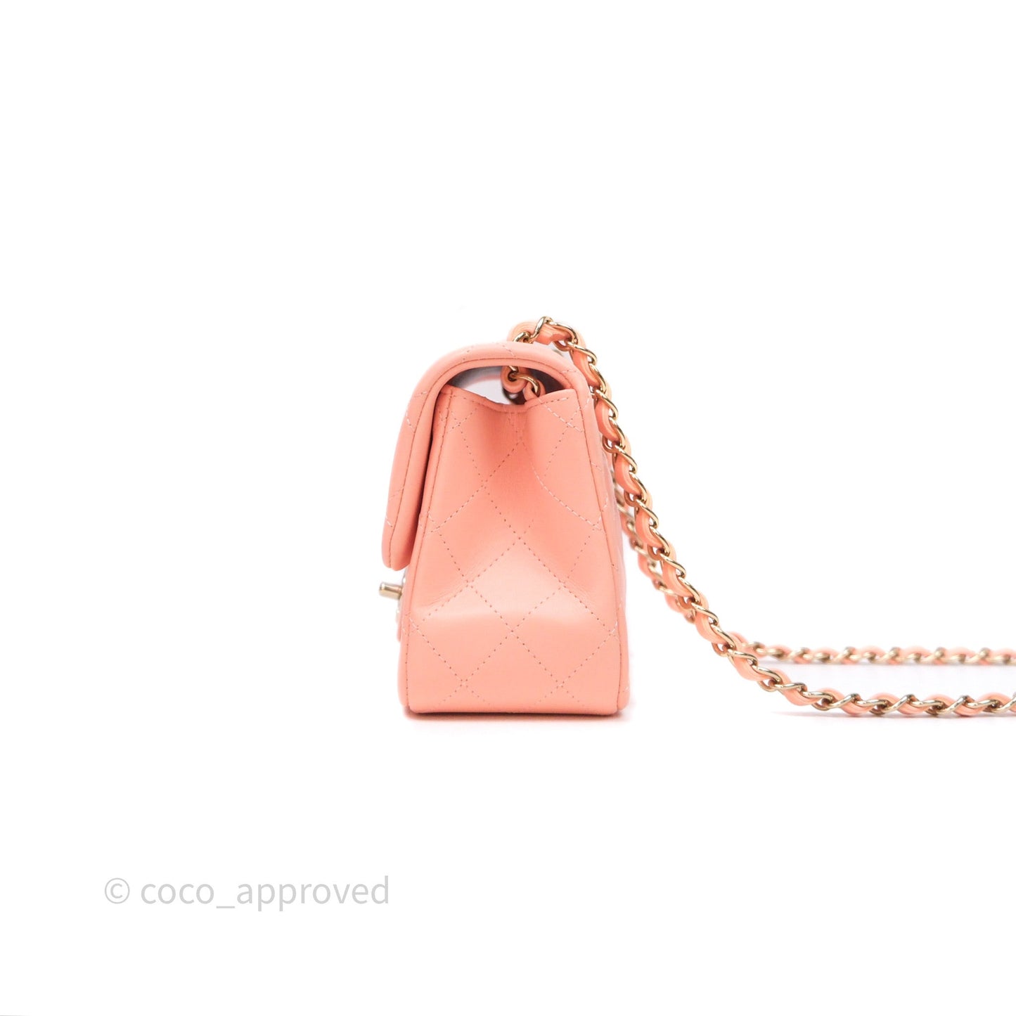 Chanel Mini Square Quilted Peach Lambskin Gold Hardware