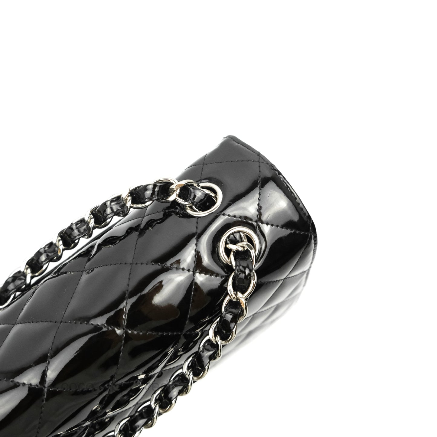 Chanel Quilted Maxi Single Flap Black Patent Silver Hardware