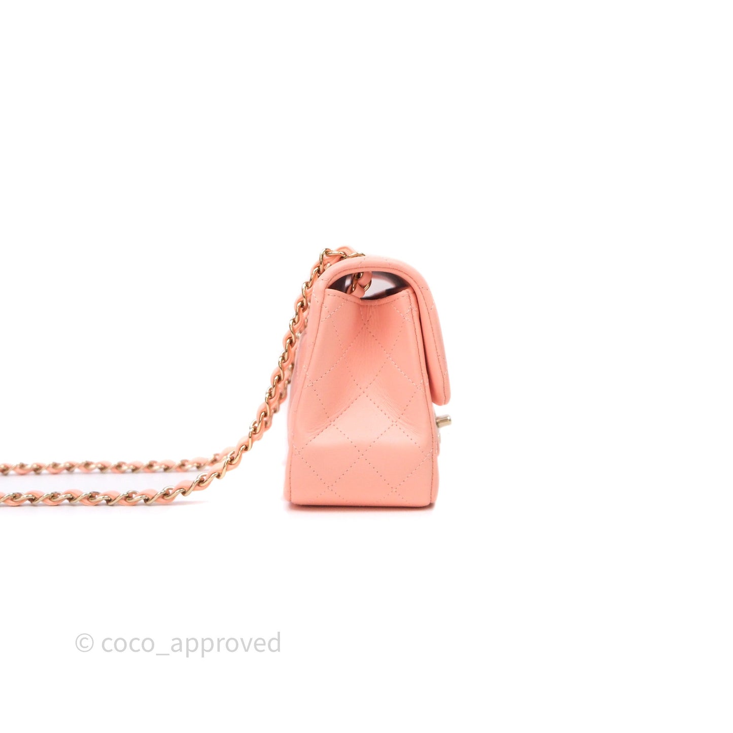 Chanel Mini Square Quilted Peach Lambskin Gold Hardware
