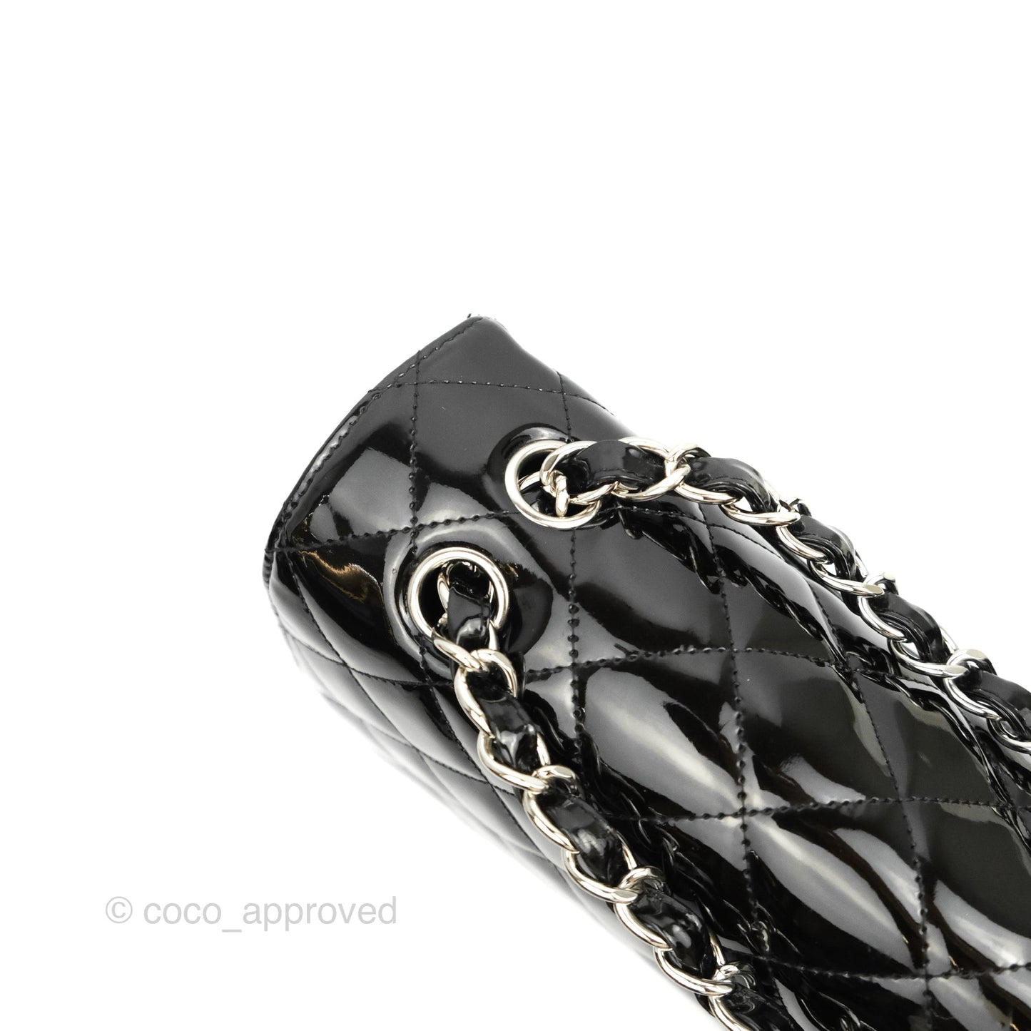 Chanel Quilted Maxi Single Flap Black Patent Silver Hardware