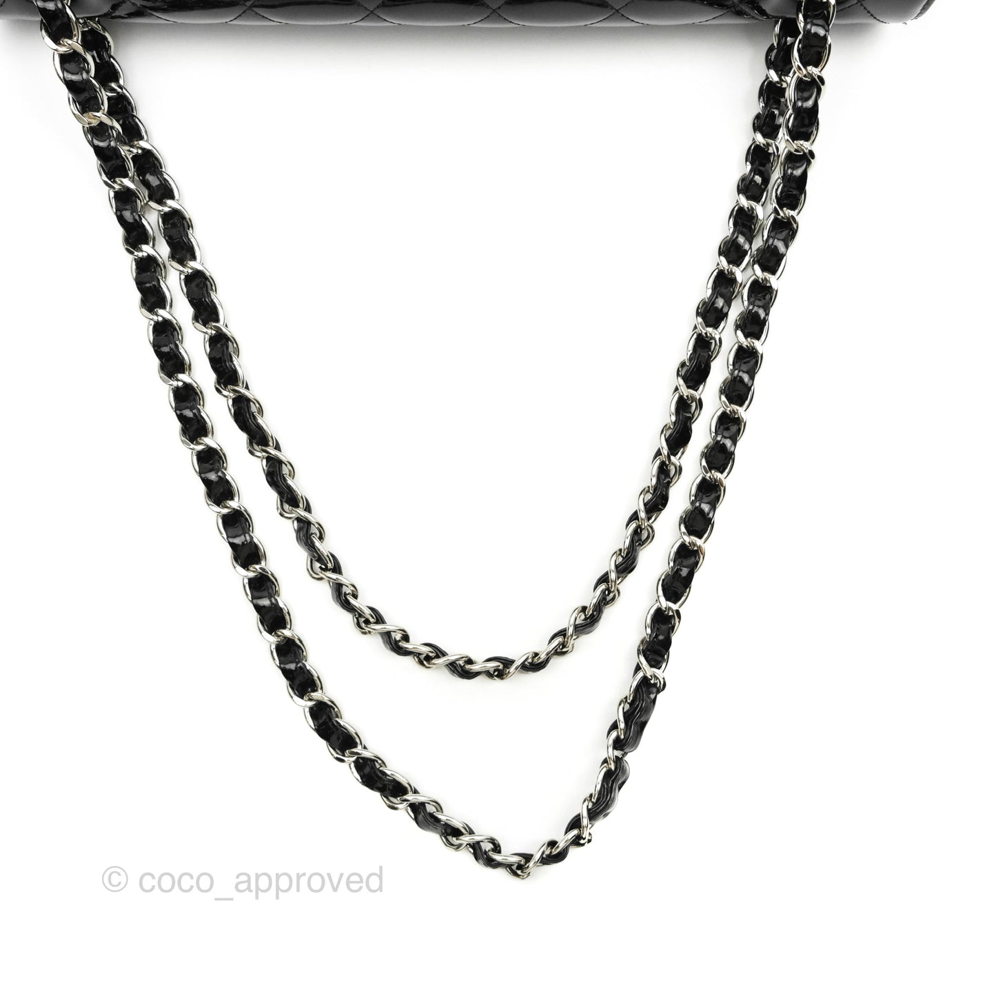 Chanel Quilted Maxi Single Flap Black Patent Silver Hardware