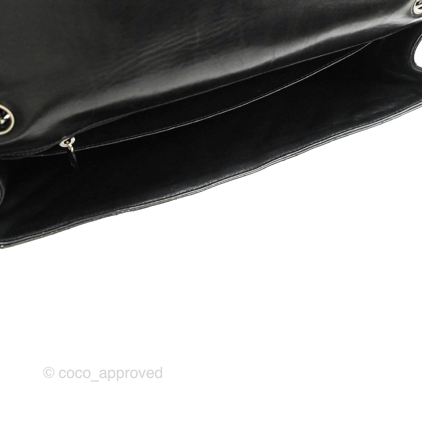 Chanel Quilted Maxi Single Flap Black Patent Silver Hardware