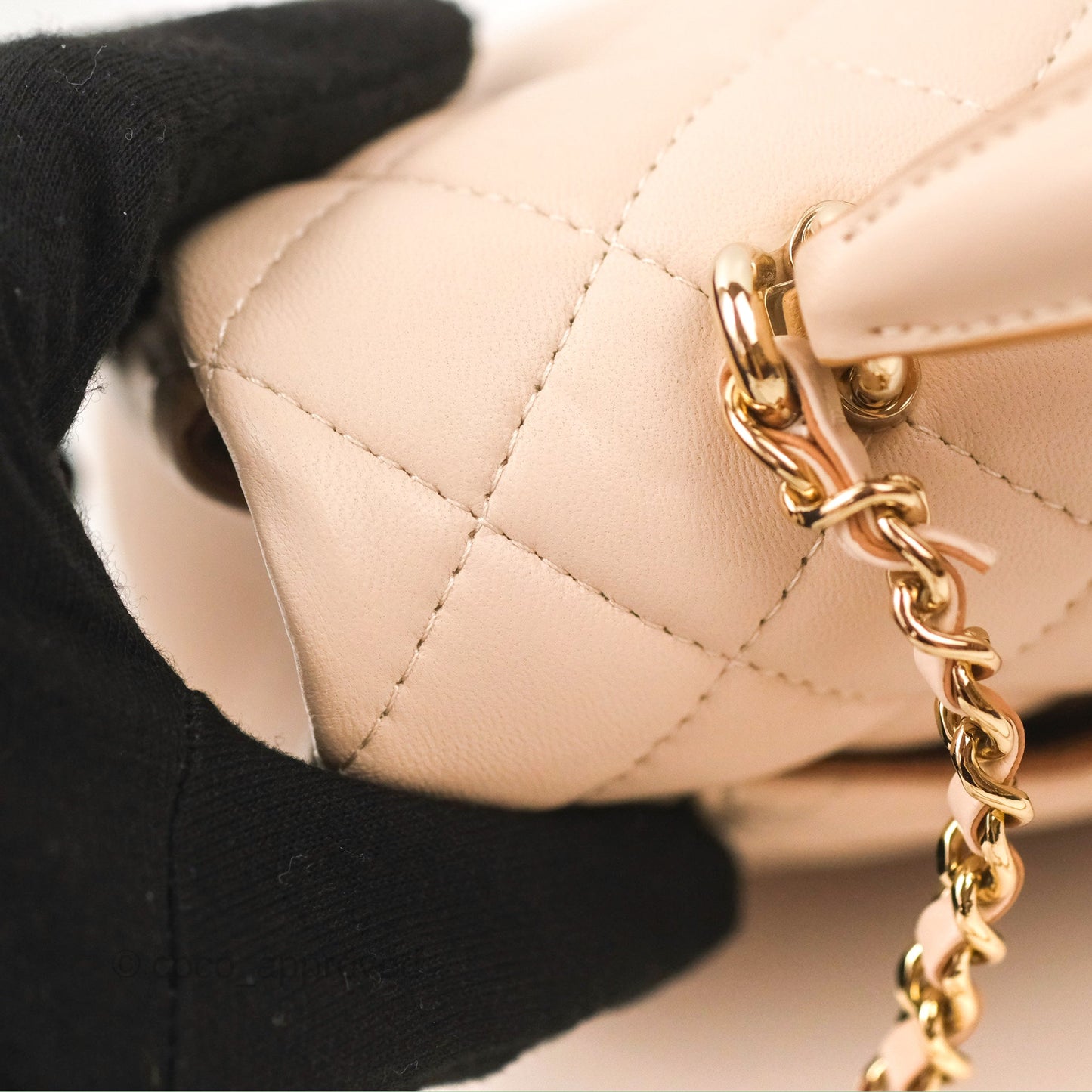 Chanel Top Handle Mini Rectangular Flap Bag Ecru/Beige Lambskin Gold Hardware 23P