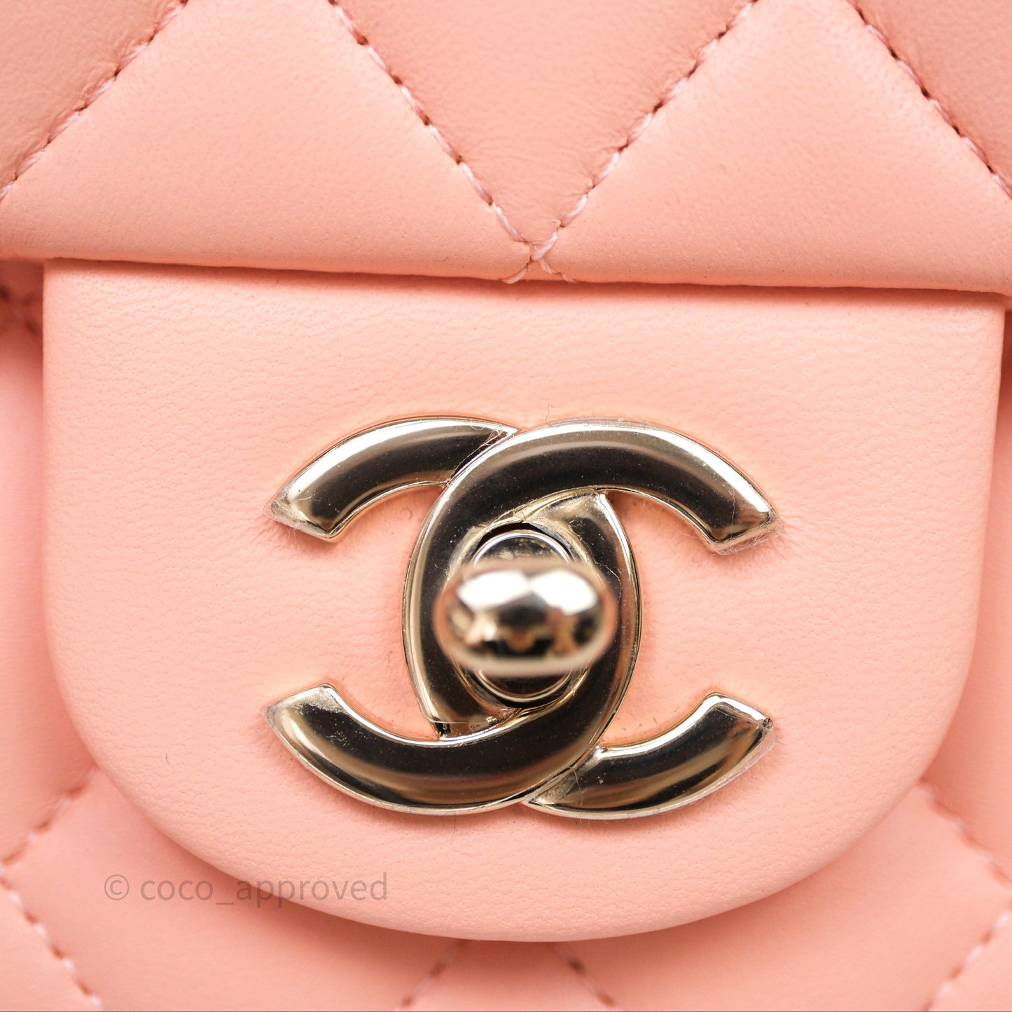 Chanel Mini Square Quilted Peach Lambskin Gold Hardware