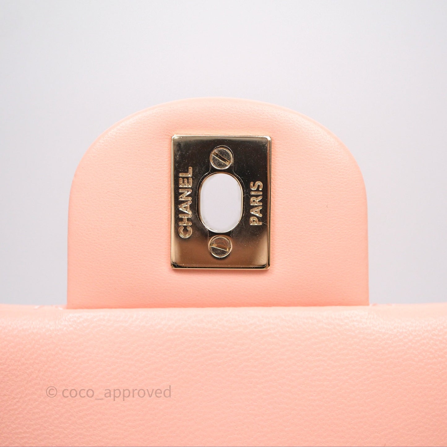 Chanel Mini Square Quilted Peach Lambskin Gold Hardware