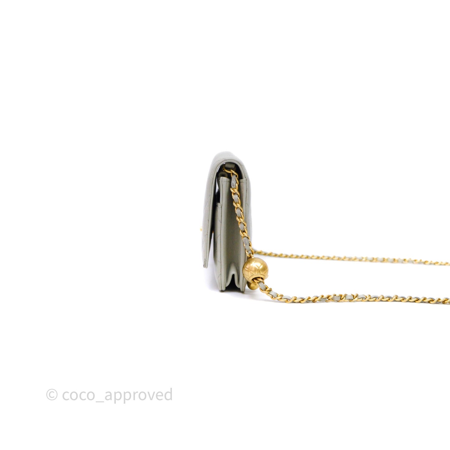 Chanel Quilted Pearl Crush Wallet on Chain WOC Grey Lambskin Aged Gold Hardware