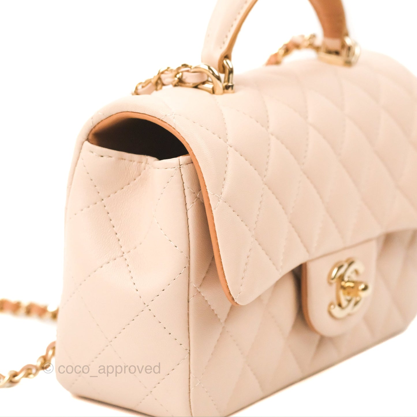 Chanel Top Handle Mini Rectangular Flap Bag Ecru/Beige Lambskin Gold Hardware 23P