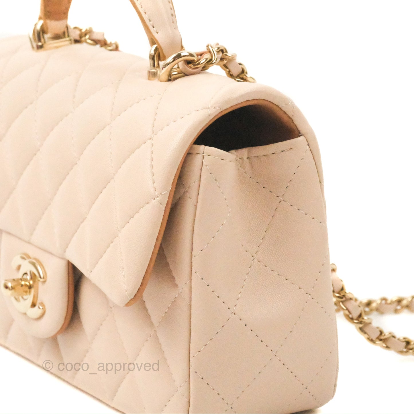 Chanel Top Handle Mini Rectangular Flap Bag Ecru/Beige Lambskin Gold Hardware 23P
