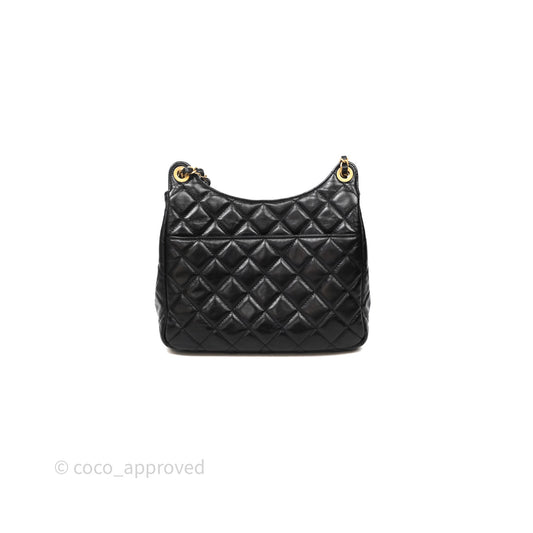 Chanel Medium Wavy CC Hobo Black Shiny Crumpled Calfskin Aged Gold Hardware