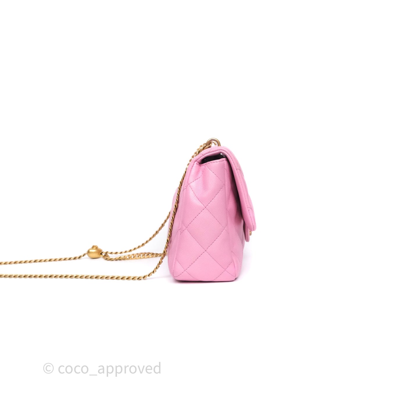 Chanel Large Flap Bag Heart Adjustable Chain Pink Caviar Aged Gold Hardware