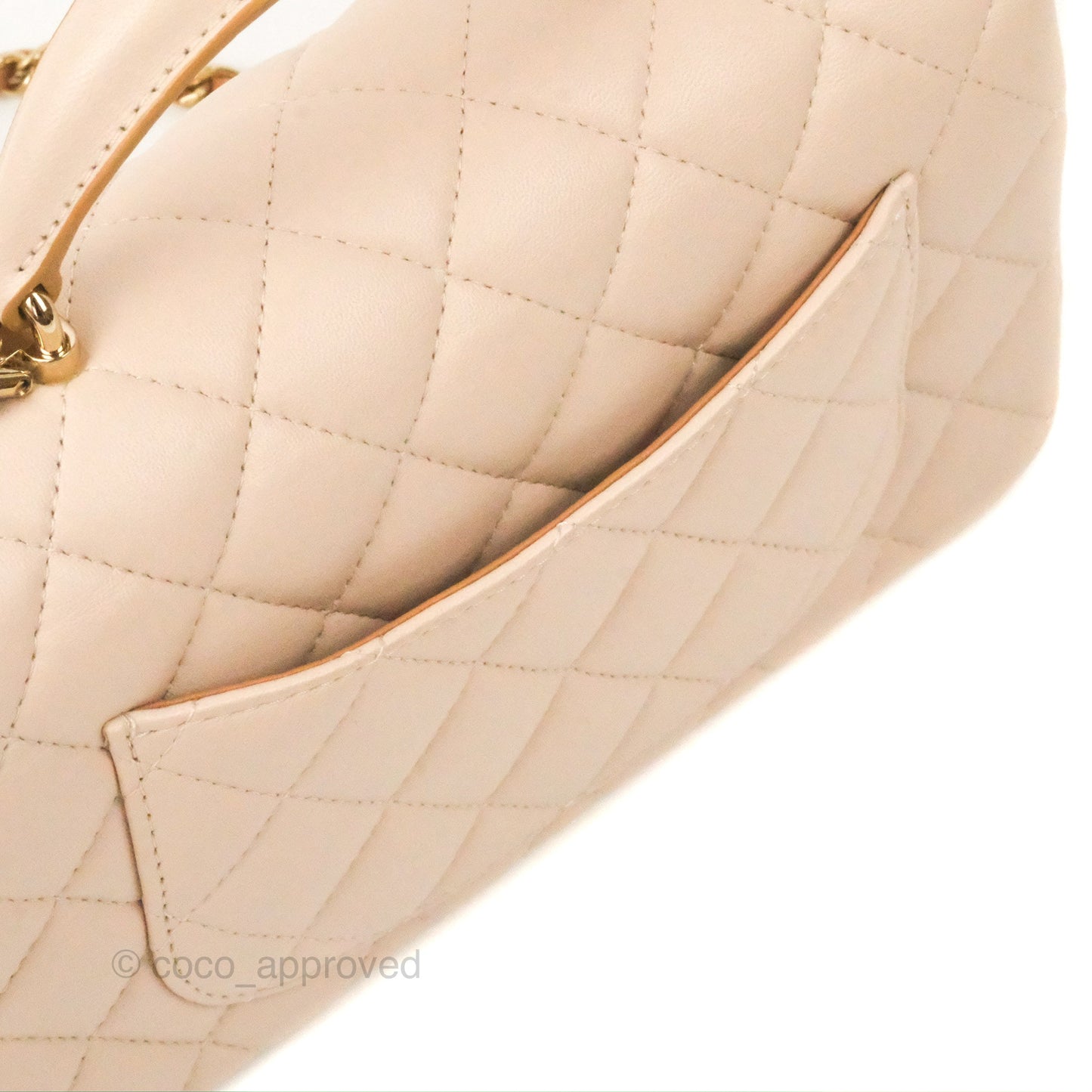 Chanel Top Handle Mini Rectangular Flap Bag Ecru/Beige Lambskin Gold Hardware 23P