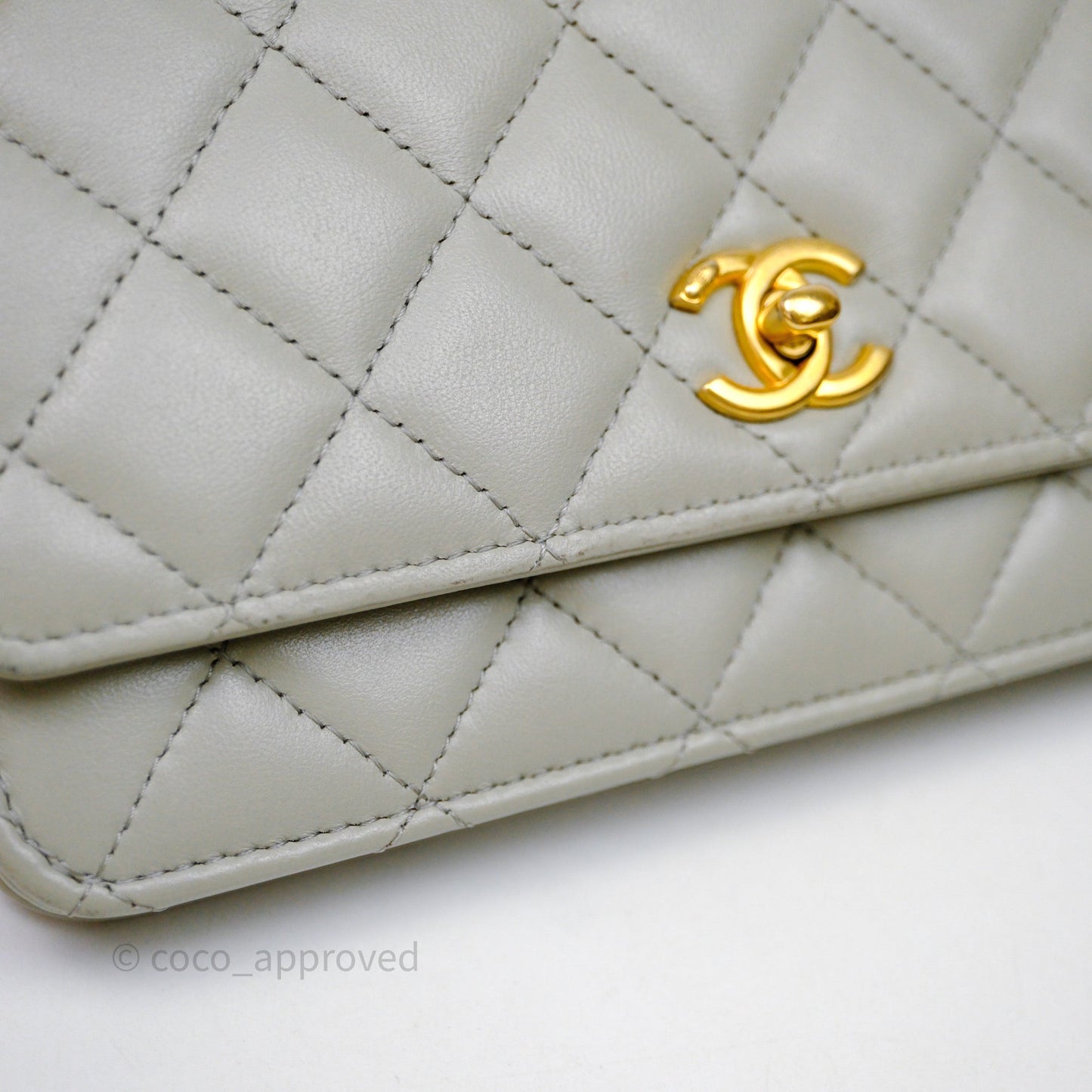 Chanel Quilted Pearl Crush Wallet on Chain WOC Grey Lambskin Aged Gold Hardware
