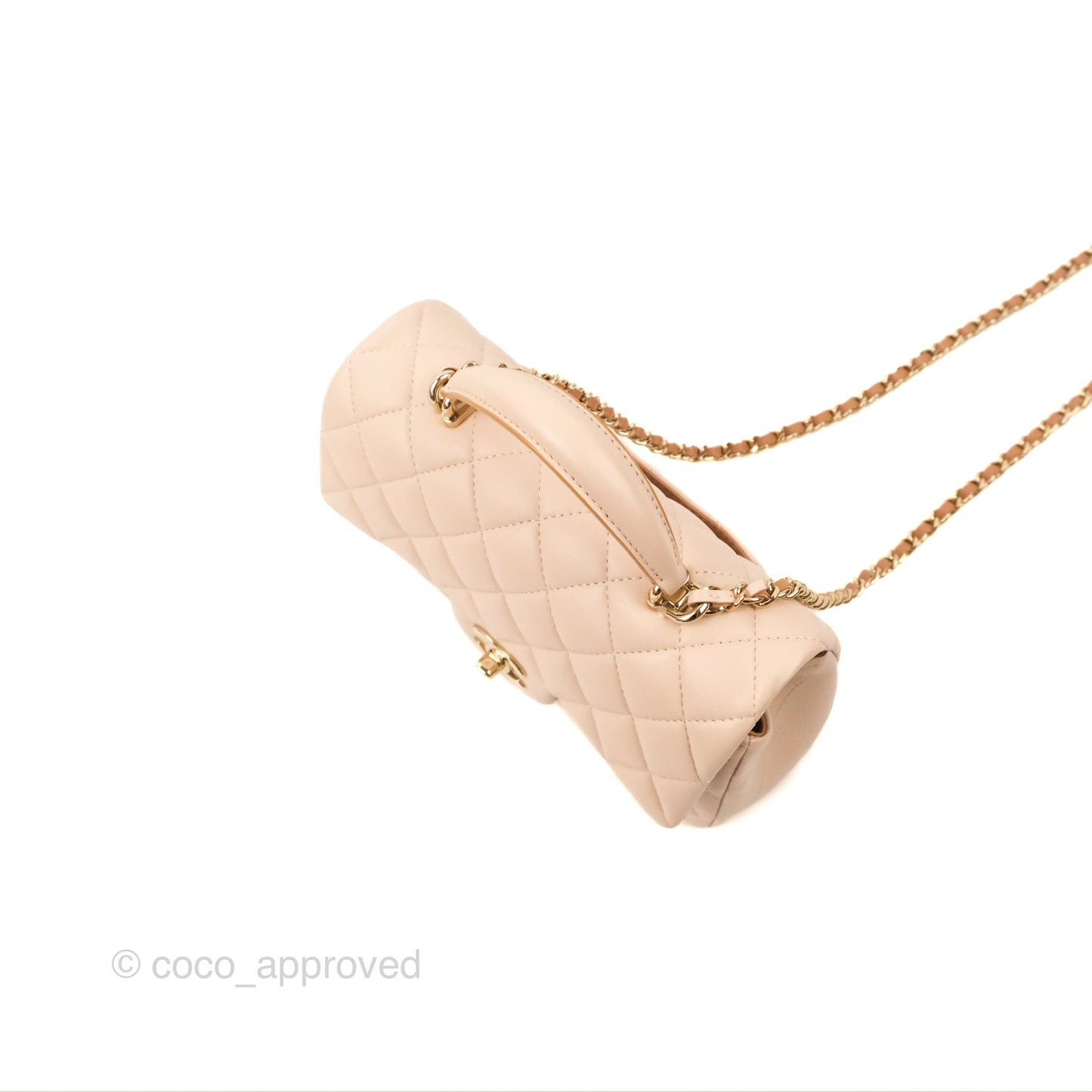 Chanel Top Handle Mini Rectangular Flap Bag Ecru/Beige Lambskin Gold Hardware 23P