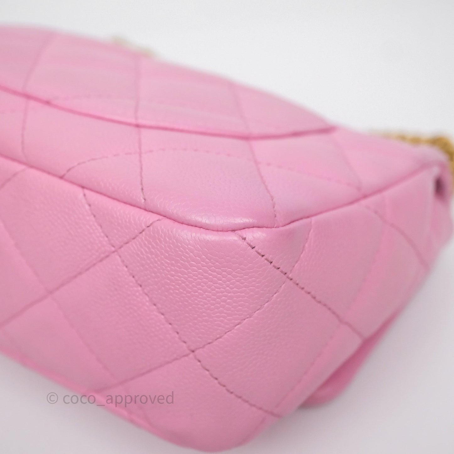 Chanel Large Flap Bag Heart Adjustable Chain Pink Caviar Aged Gold Hardware