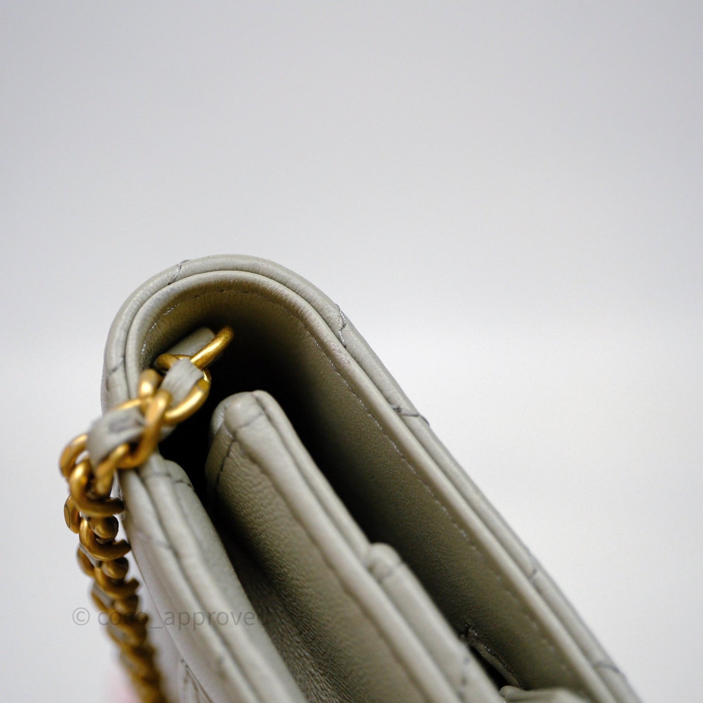 Chanel Quilted Pearl Crush Wallet on Chain WOC Grey Lambskin Aged Gold Hardware