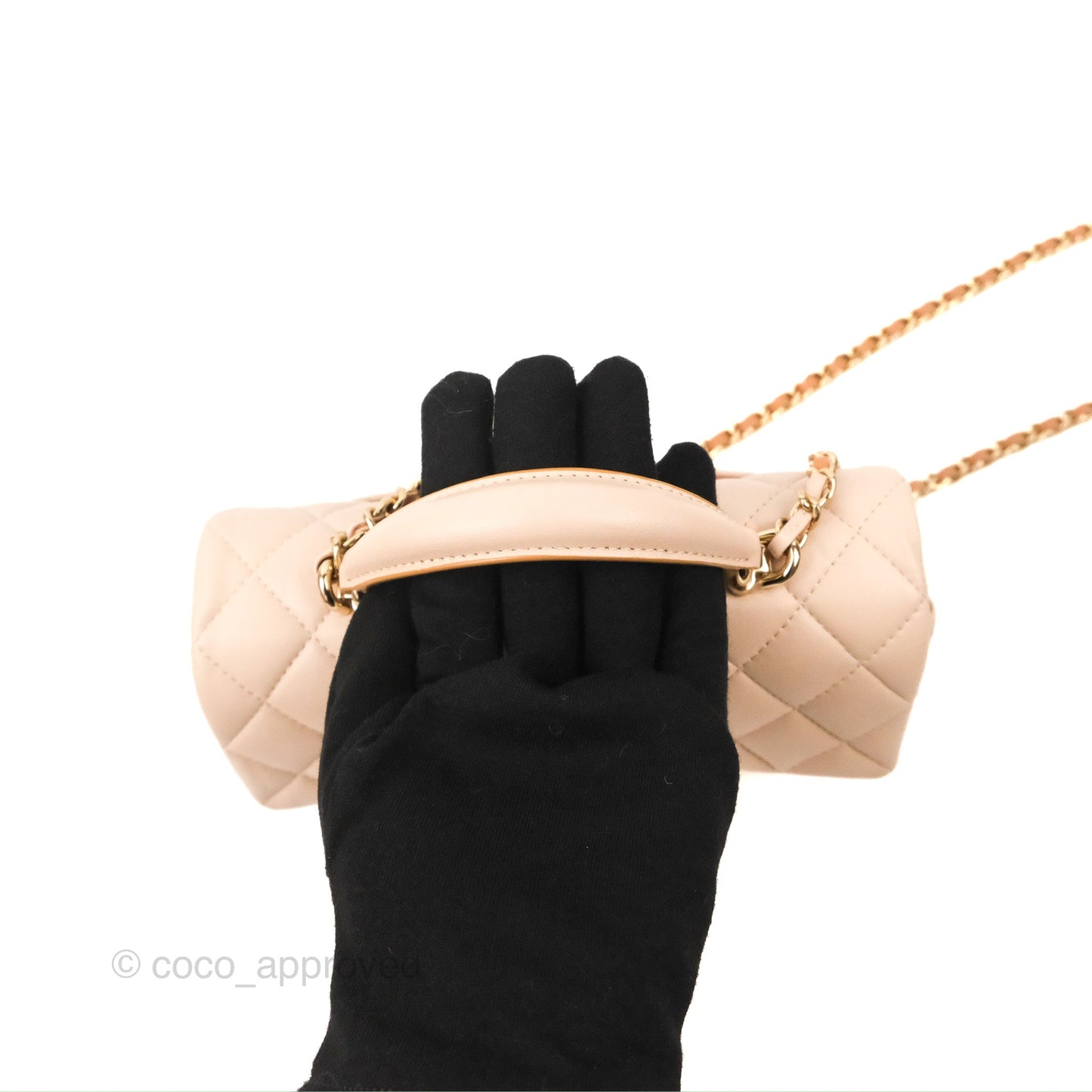 Chanel Top Handle Mini Rectangular Flap Bag Ecru/Beige Lambskin Gold Hardware 23P