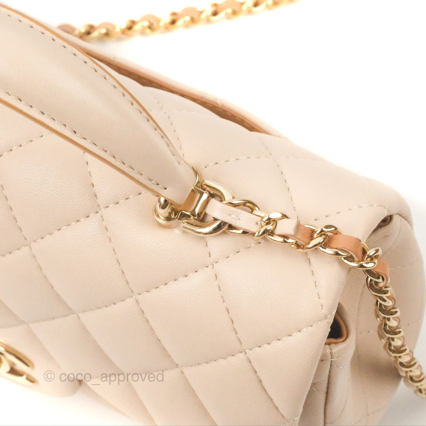 Chanel Top Handle Mini Rectangular Flap Bag Ecru/Beige Lambskin Gold Hardware 23P