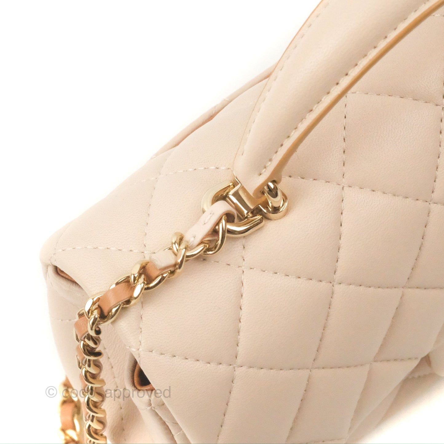 Chanel Top Handle Mini Rectangular Flap Bag Ecru/Beige Lambskin Gold Hardware 23P