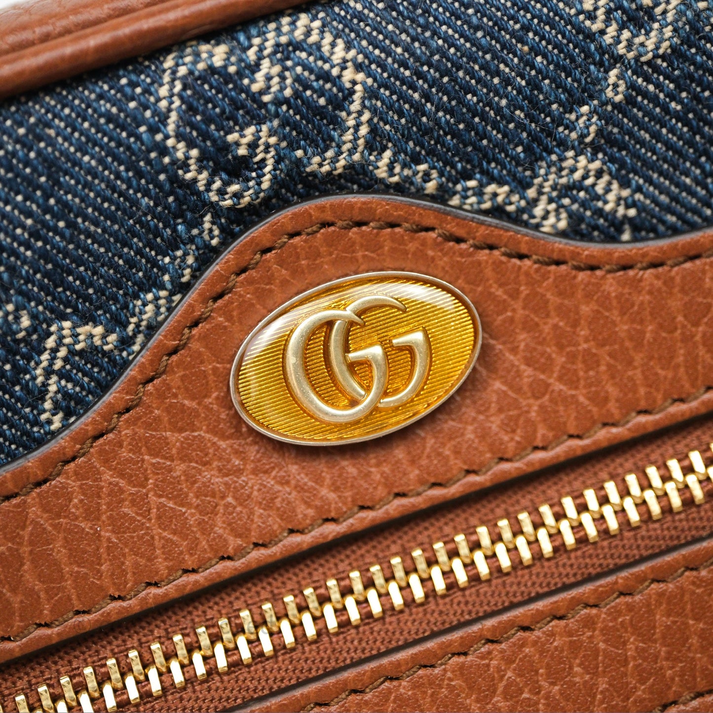 Gucci Ophidia Jacquard Denim Mini Bag Gold Hardware
