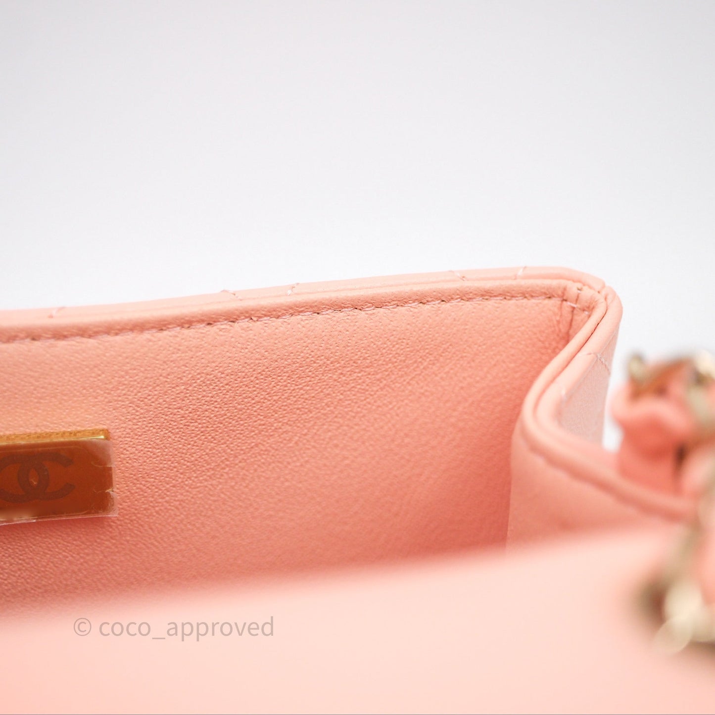 Chanel Mini Square Quilted Peach Lambskin Gold Hardware