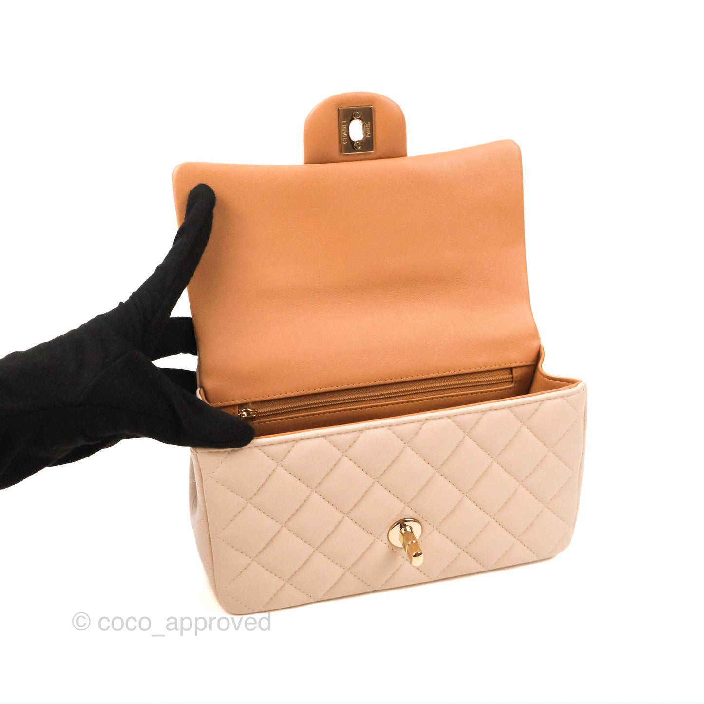 Chanel Top Handle Mini Rectangular Flap Bag Ecru/Beige Lambskin Gold Hardware 23P