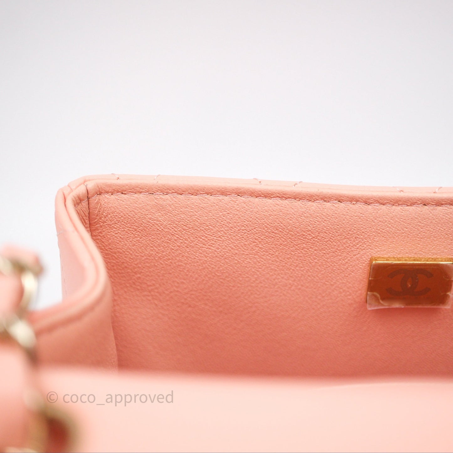 Chanel Mini Square Quilted Peach Lambskin Gold Hardware