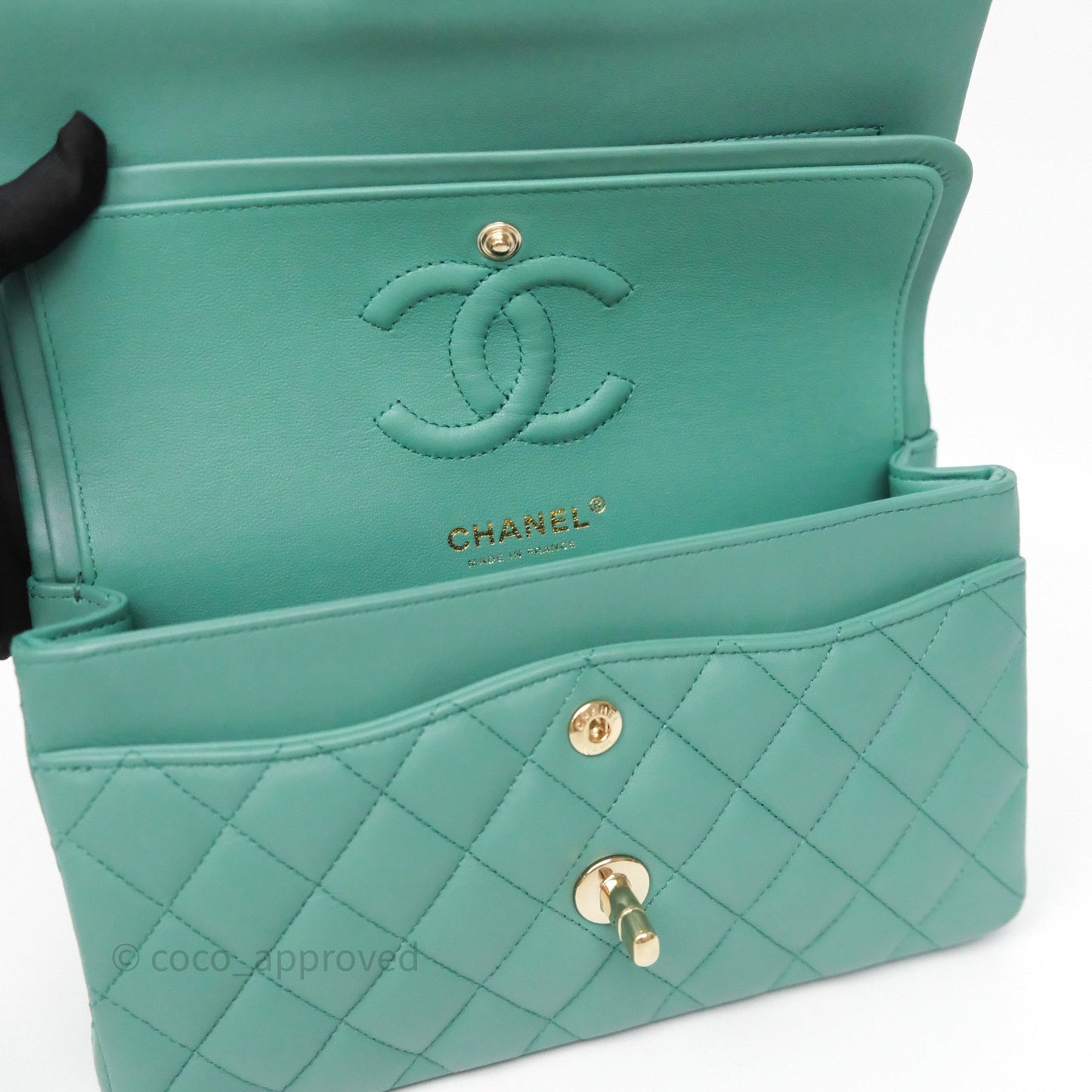 Chanel Small Classic Flap Quilted Green Lambskin Gold Hardware