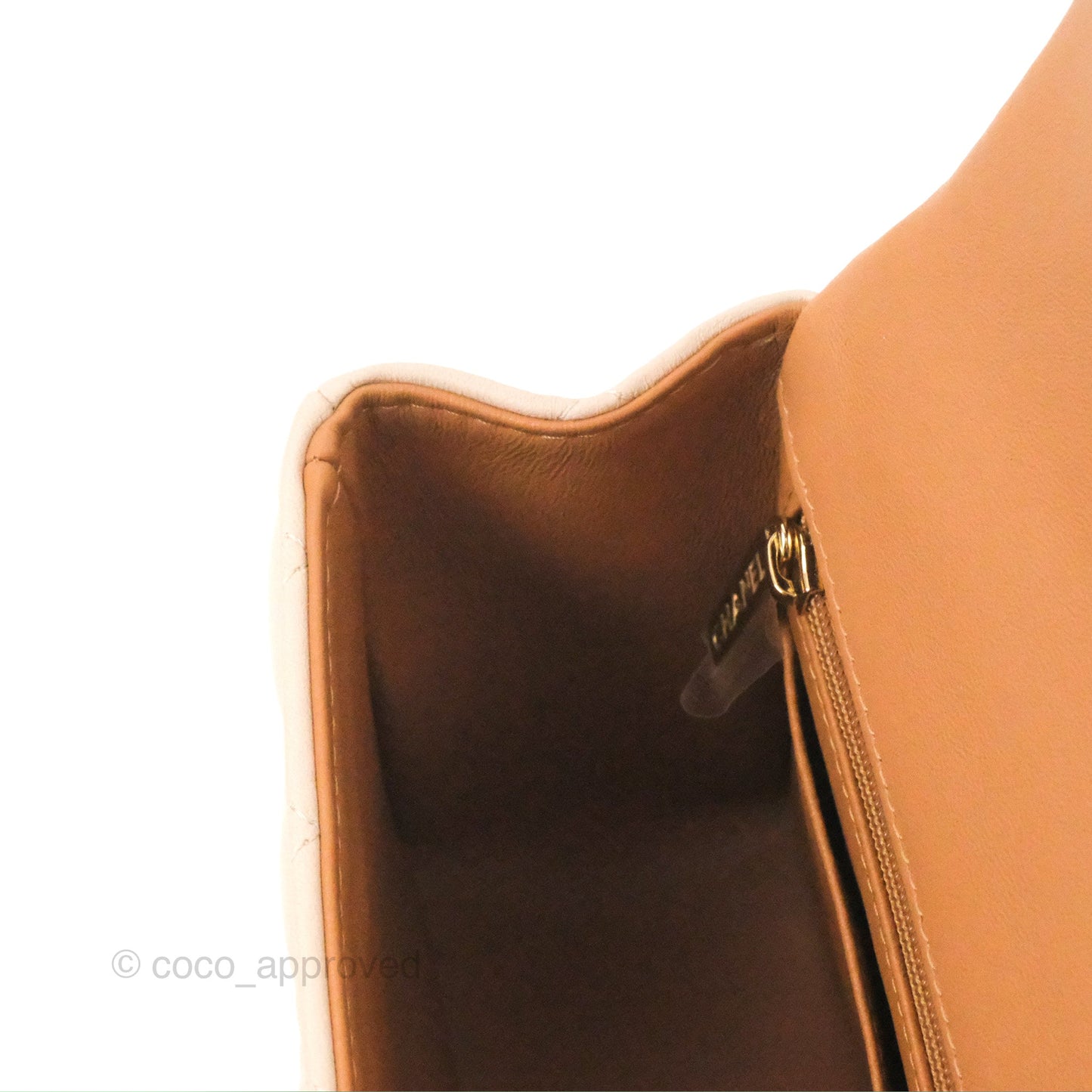 Chanel Top Handle Mini Rectangular Flap Bag Ecru/Beige Lambskin Gold Hardware 23P