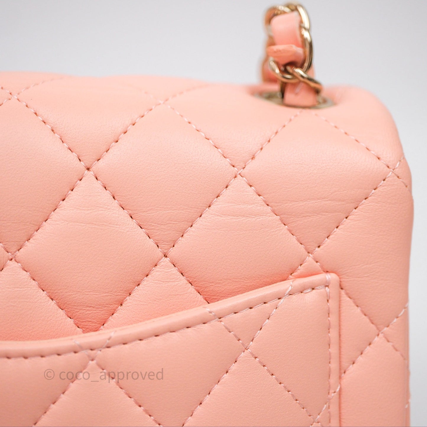 Chanel Mini Square Quilted Peach Lambskin Gold Hardware