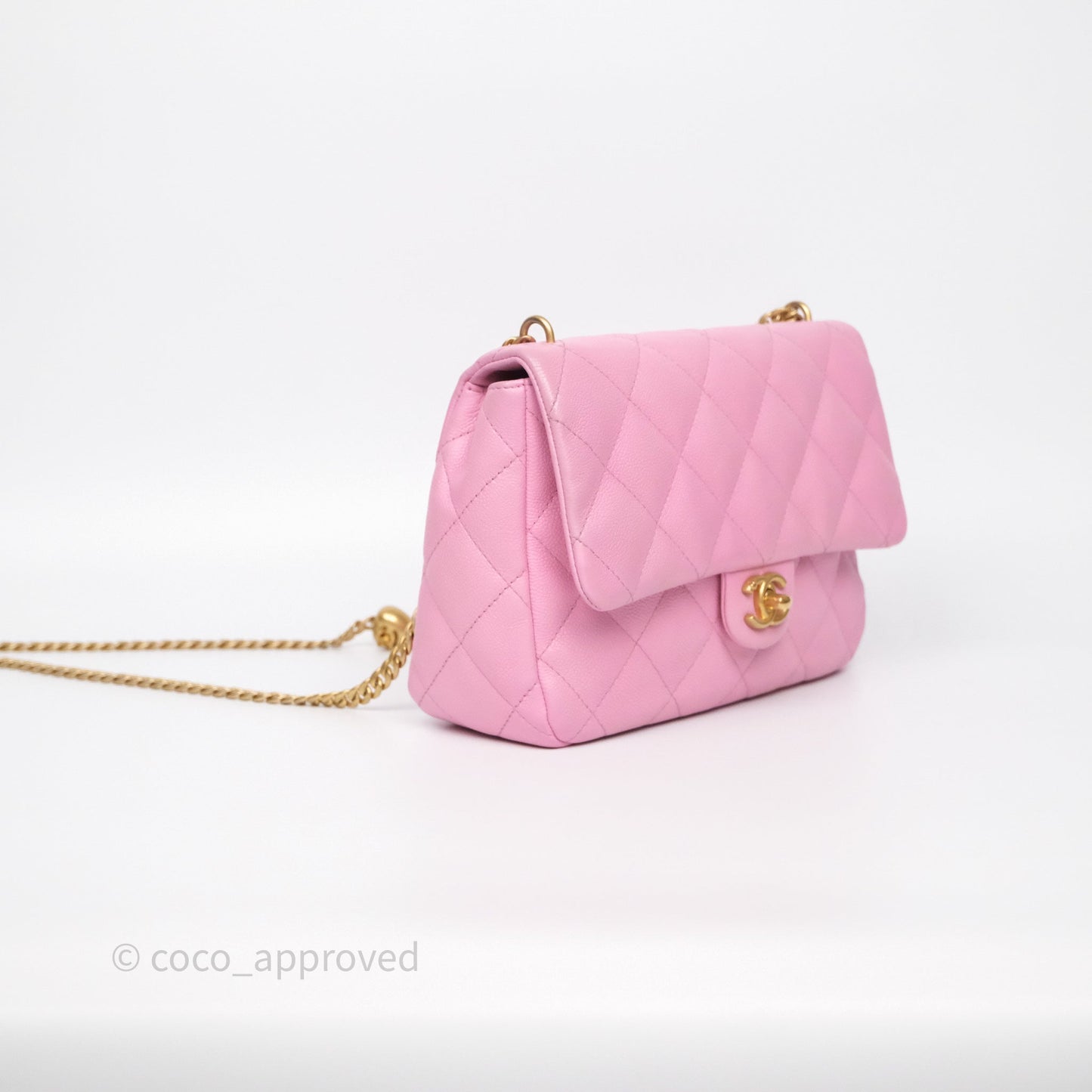 Chanel Large Flap Bag Heart Adjustable Chain Pink Caviar Aged Gold Hardware