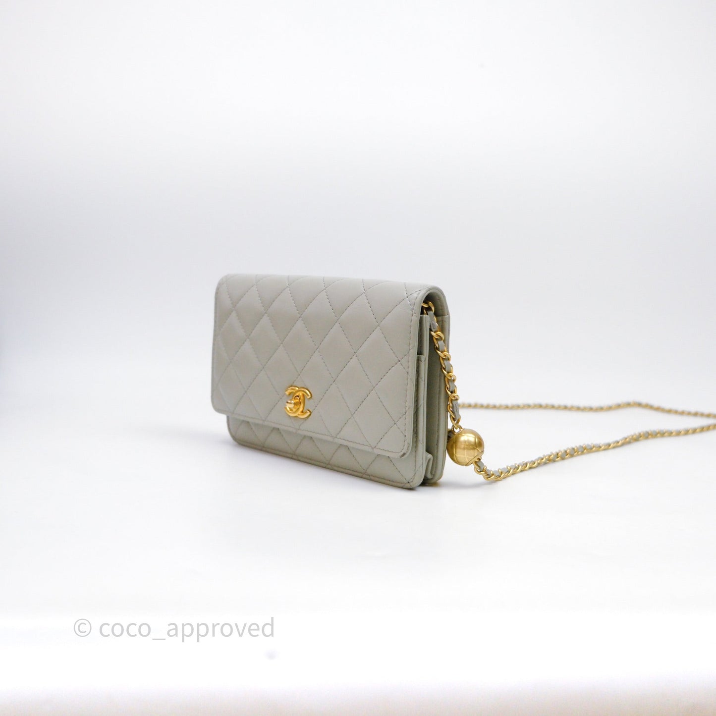 Chanel Quilted Pearl Crush Wallet on Chain WOC Grey Lambskin Aged Gold Hardware