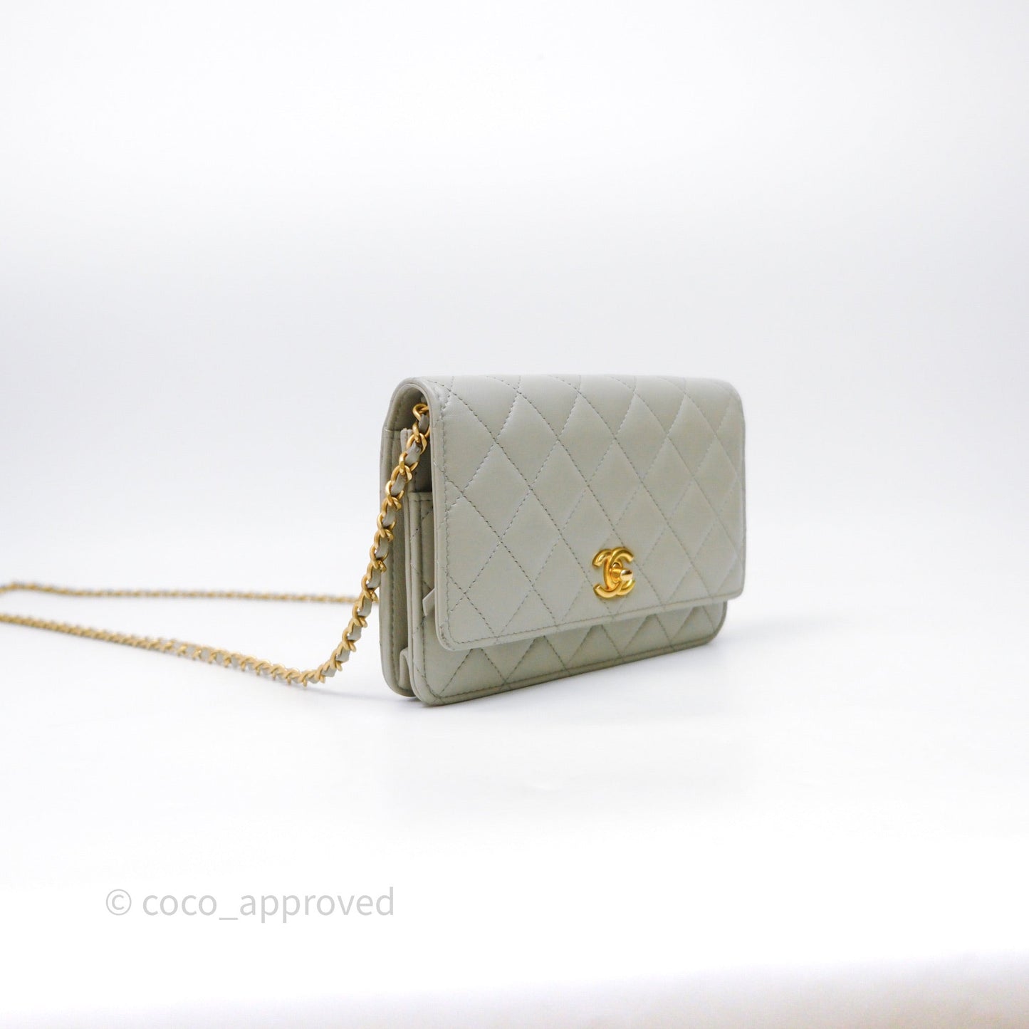 Chanel Quilted Pearl Crush Wallet on Chain WOC Grey Lambskin Aged Gold Hardware